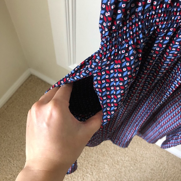 Ike Behar Blue Red White Sleeveless Elastic Waist Summer Dress Large L - Picture 7 of 8